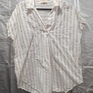 Jane and Delancey Beige and White Striped Button Down Shirt
